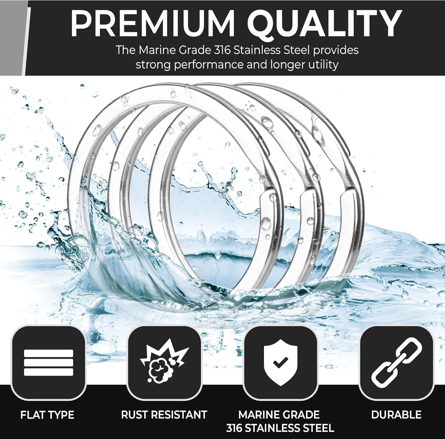 Crest 5 pcs Surgical and Marine Grade Stainless Steel Split Ring for Keychains 1.25 inch 2mmx32mm SS316 Key Rings for Car Keys