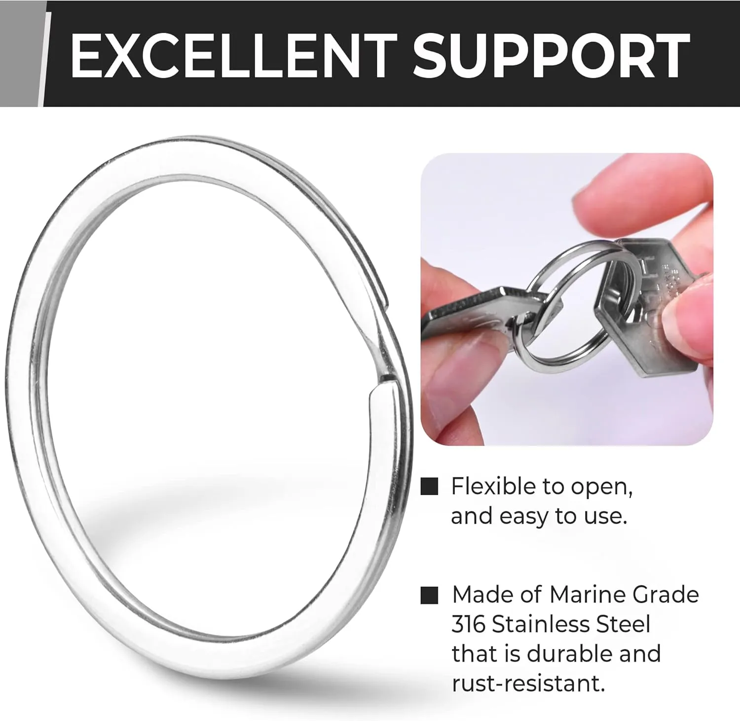 Crest 5 pcs Surgical and Marine Grade Stainless Steel Split Ring for Keychains 1.25 inch 2mmx32mm SS316 Key Rings for Car Keys