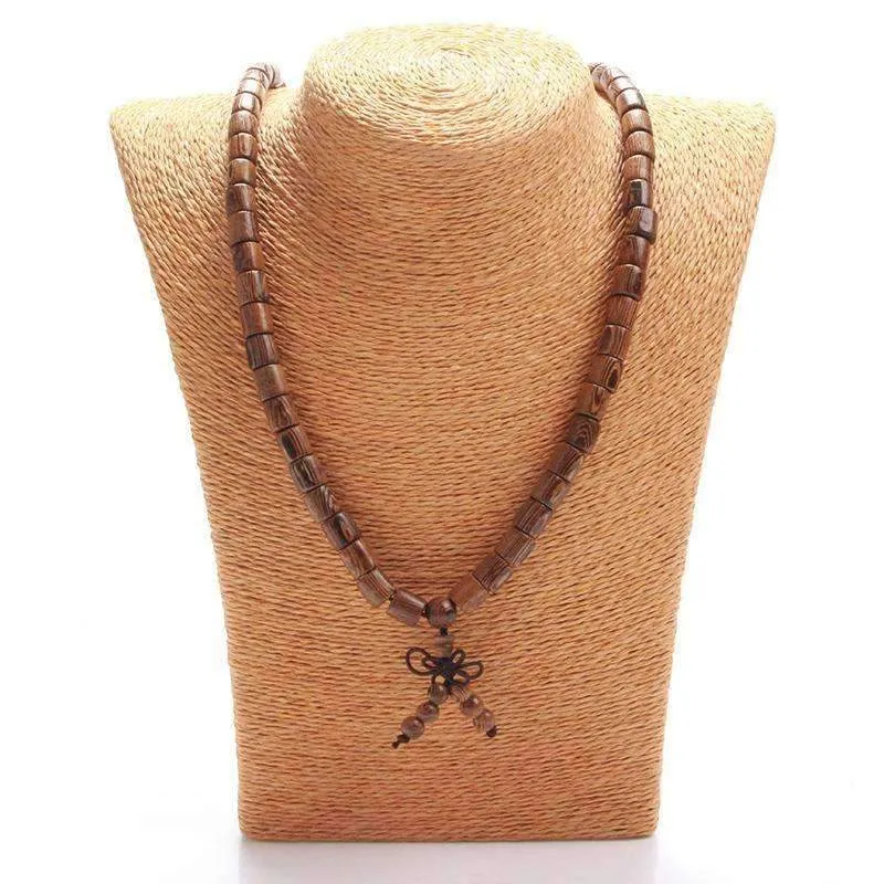 Cylindrical Wenge Wood Prayer Mala Beads Tibetan Buddhist Bracelet
