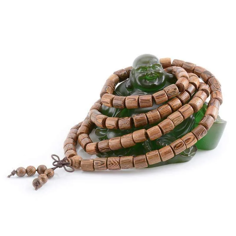 Cylindrical Wenge Wood Prayer Mala Beads Tibetan Buddhist Bracelet