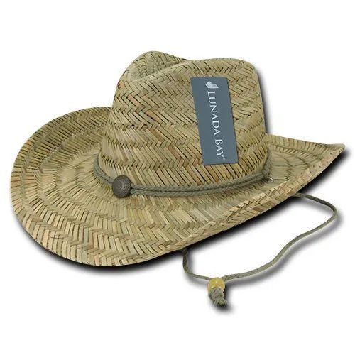 Decky Straw Lifeguard Cowboy Caps Hats One Size Mens Womens Beach Natural