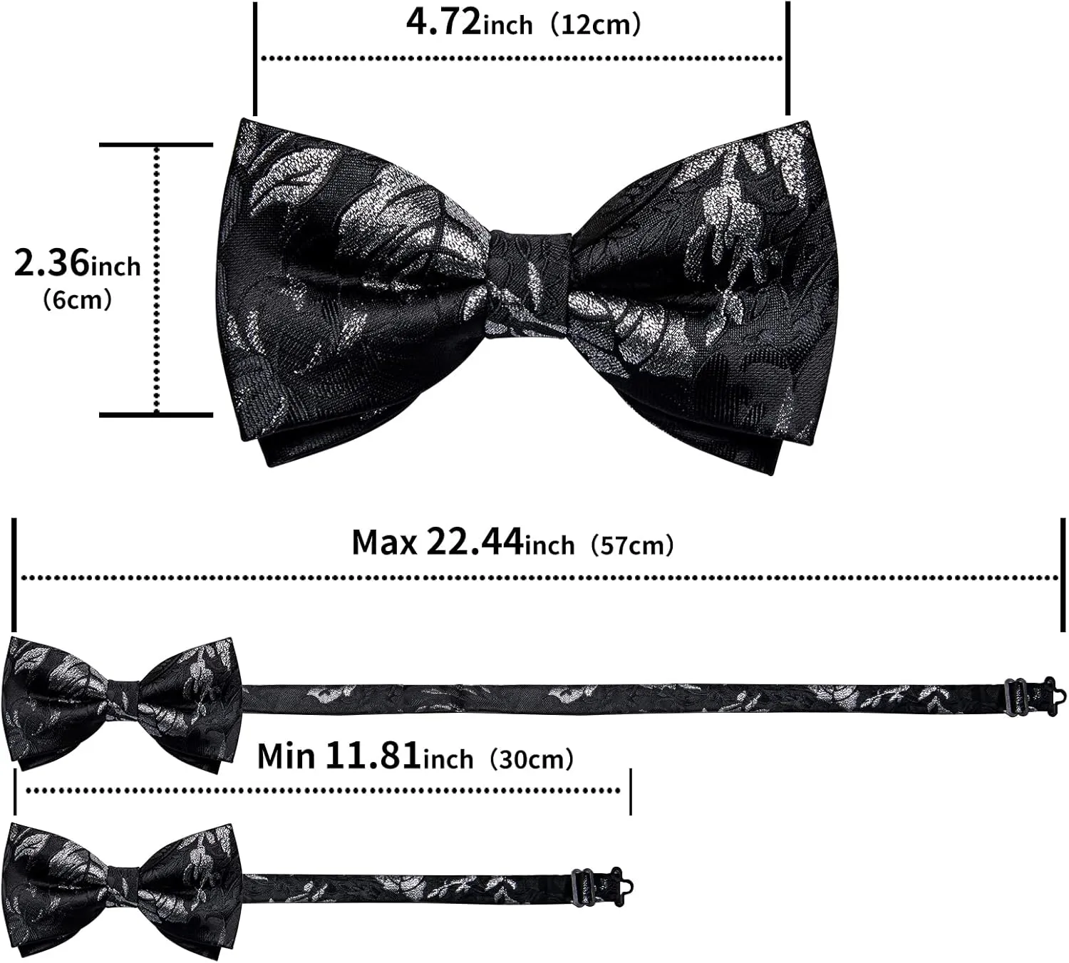 DiBanGu 3PCS Bow Ties for Men Pre-Tied Bow Tie and Pocket Square Set Adjustable Solid Satin Formal Tuxedo Bow Tie Wedding