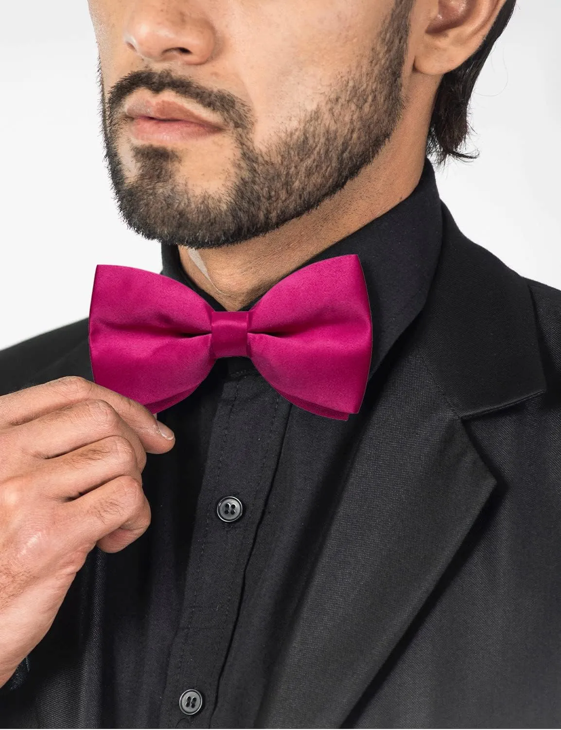 DiBanGu 3PCS Bow Ties for Men Pre-Tied Bow Tie and Pocket Square Set Adjustable Solid Satin Formal Tuxedo Bow Tie Wedding