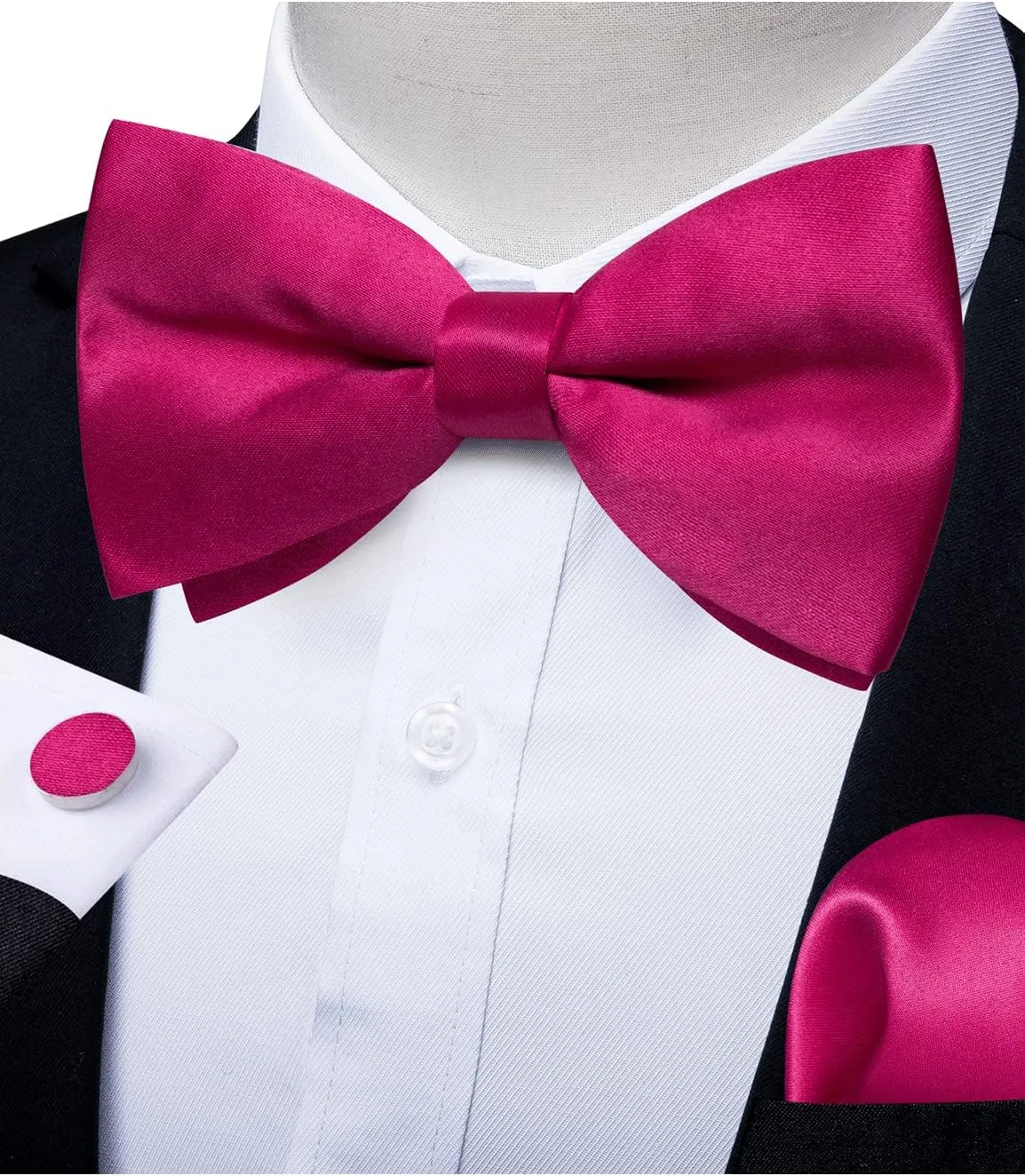 DiBanGu 3PCS Bow Ties for Men Pre-Tied Bow Tie and Pocket Square Set Adjustable Solid Satin Formal Tuxedo Bow Tie Wedding