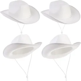 Dicunoy Pack of 4 White Cowboy Hats, Cowboy Hats for Women and Men, DIY Cowboy Hat with Neck Draw String, Western Hats for Teens, Adults, Party, Costume Play, Dress-Up, Fishing, Camping, Biking
