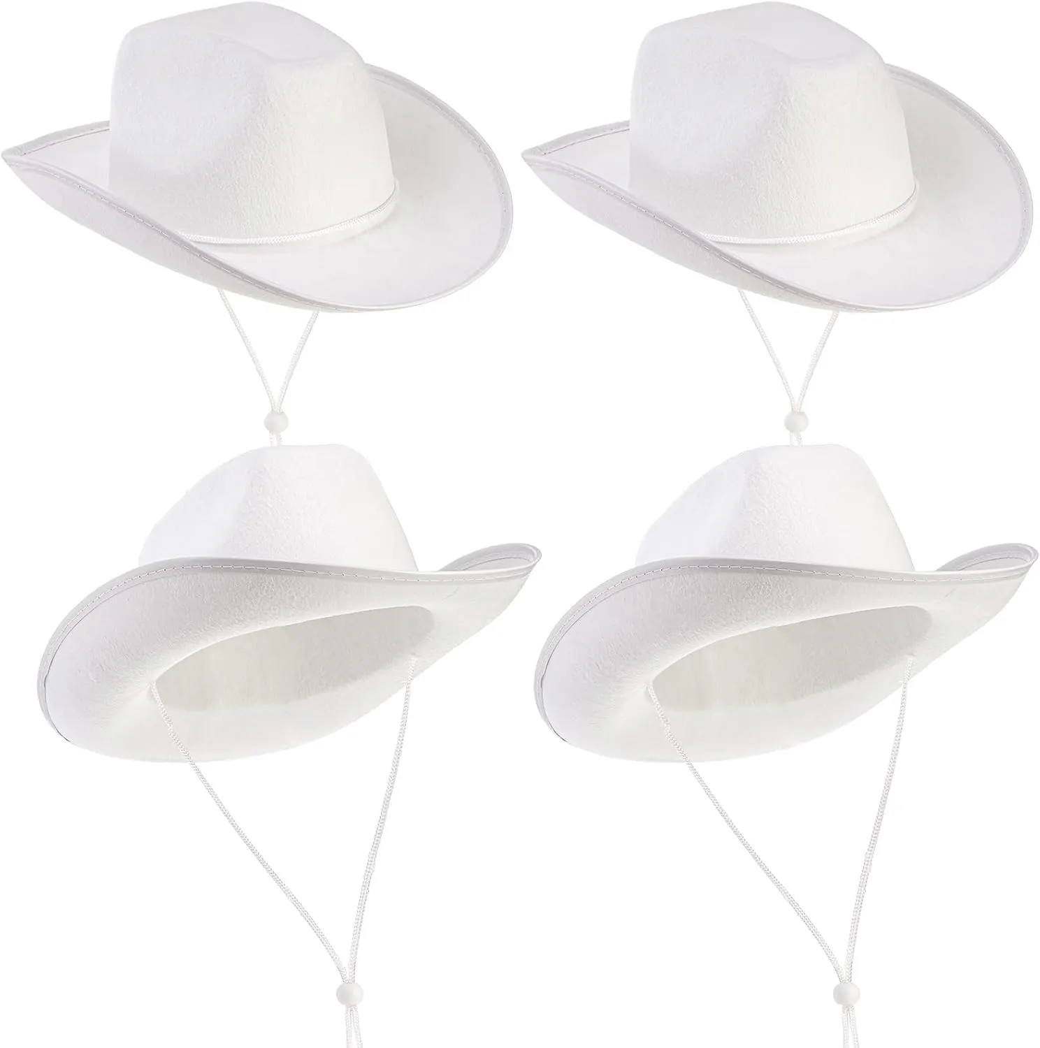 Dicunoy Pack of 4 White Cowboy Hats, Cowboy Hats for Women and Men, DIY Cowboy Hat with Neck Draw String, Western Hats for Teens, Adults, Party, Costume Play, Dress-Up, Fishing, Camping, Biking