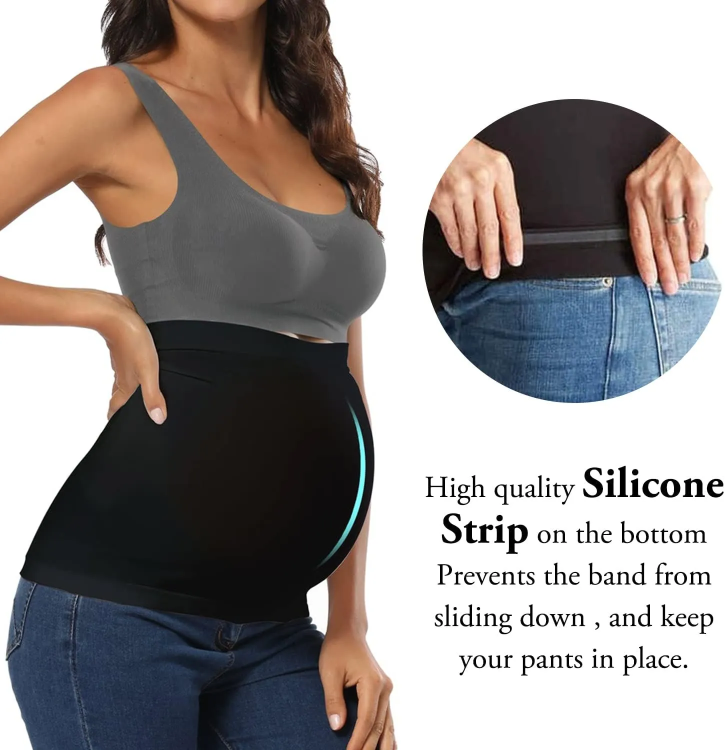 DIRAVO Womens Maternity Belly Band for Pregnancy Non-slip Silicone Stretch Pregnancy Support Belly Belt Bands