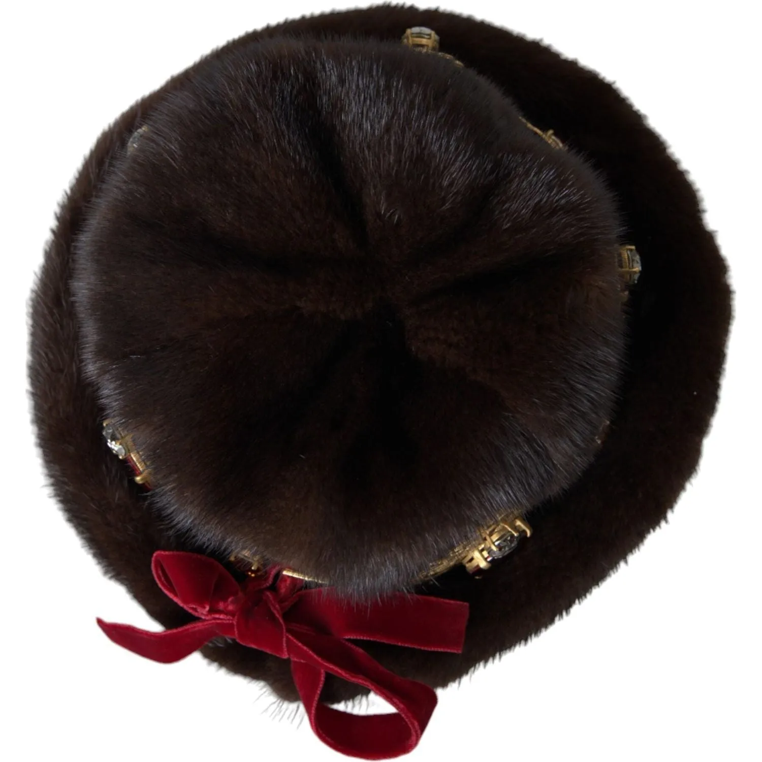 Dolce & Gabbana Dark Brown Mink Fur Gold Crystal Crown Hat