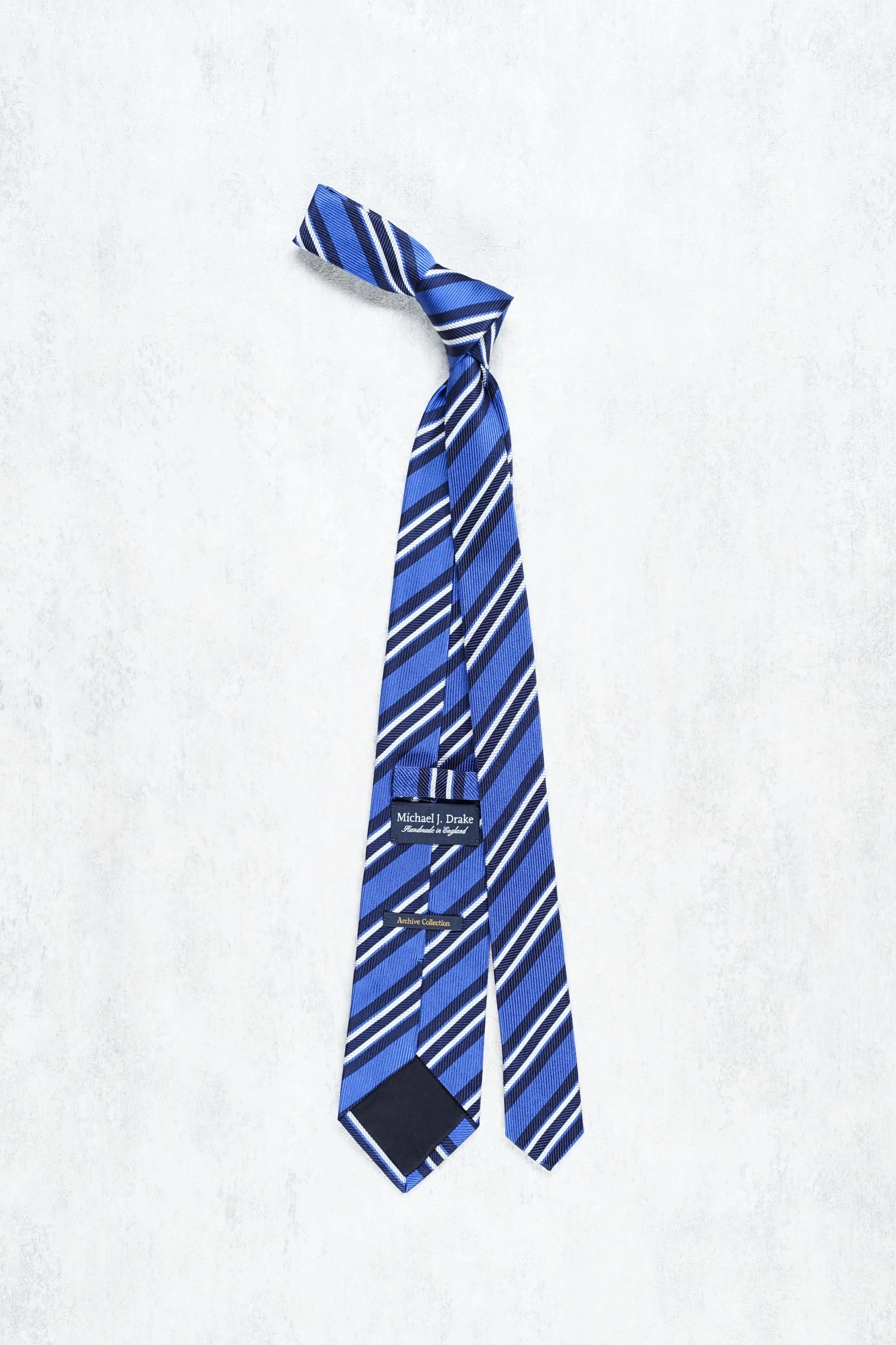 Drake's Blue with Navy/White Stripe Herringbone Silk Tie