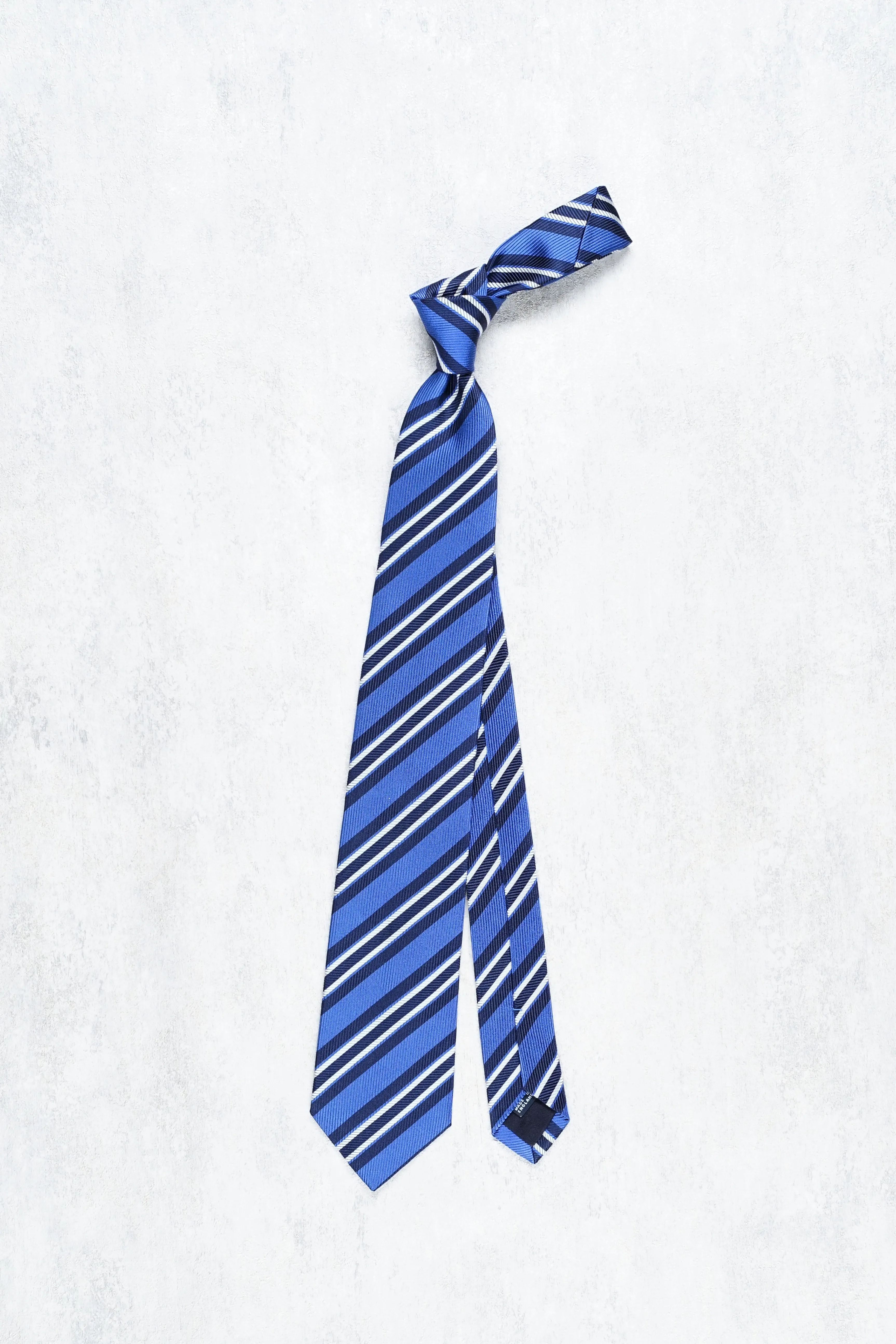 Drake's Blue with Navy/White Stripe Herringbone Silk Tie