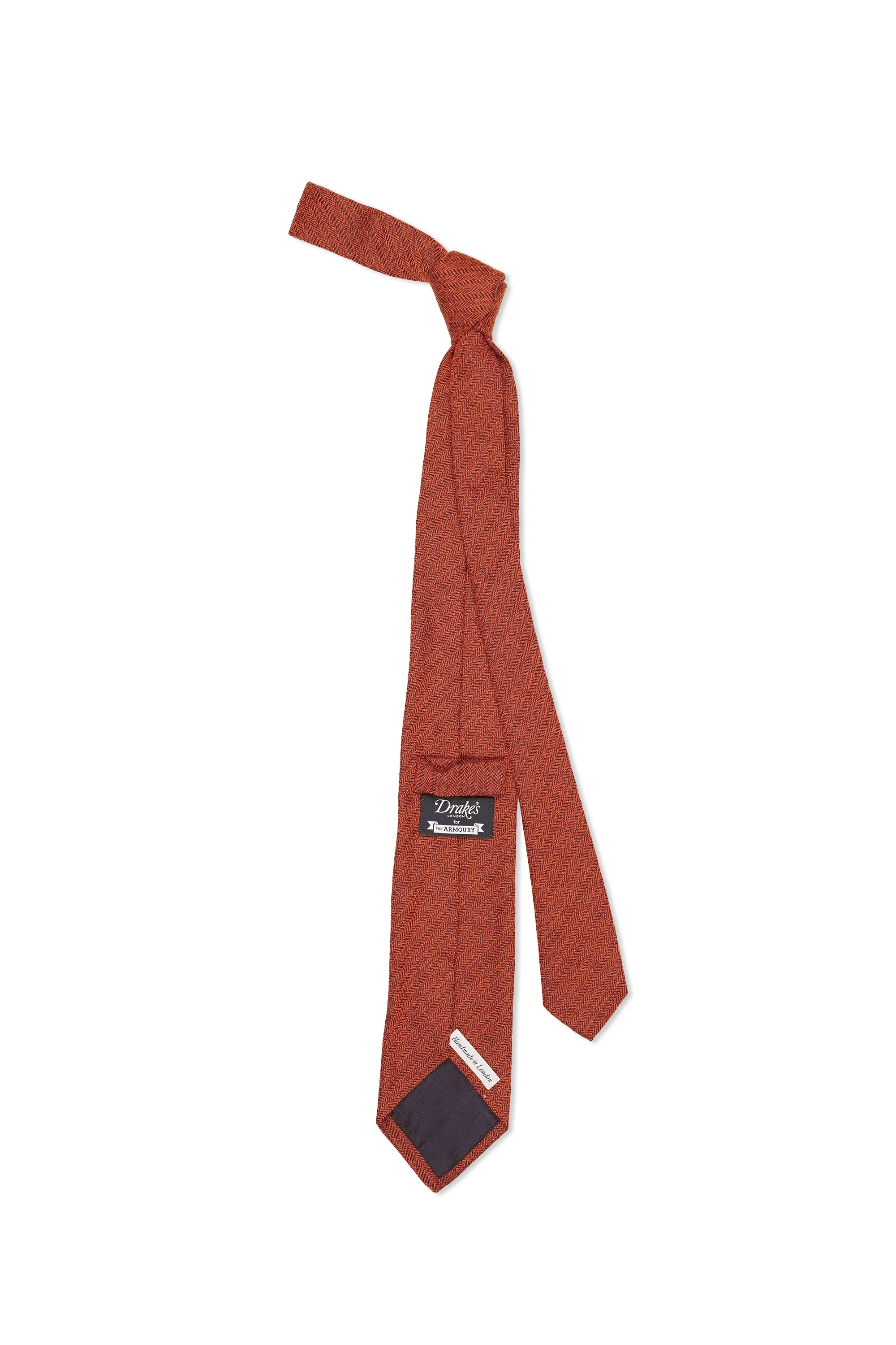 Drake's Orange/Navy Herringbone Silk/Wool Woven Tie