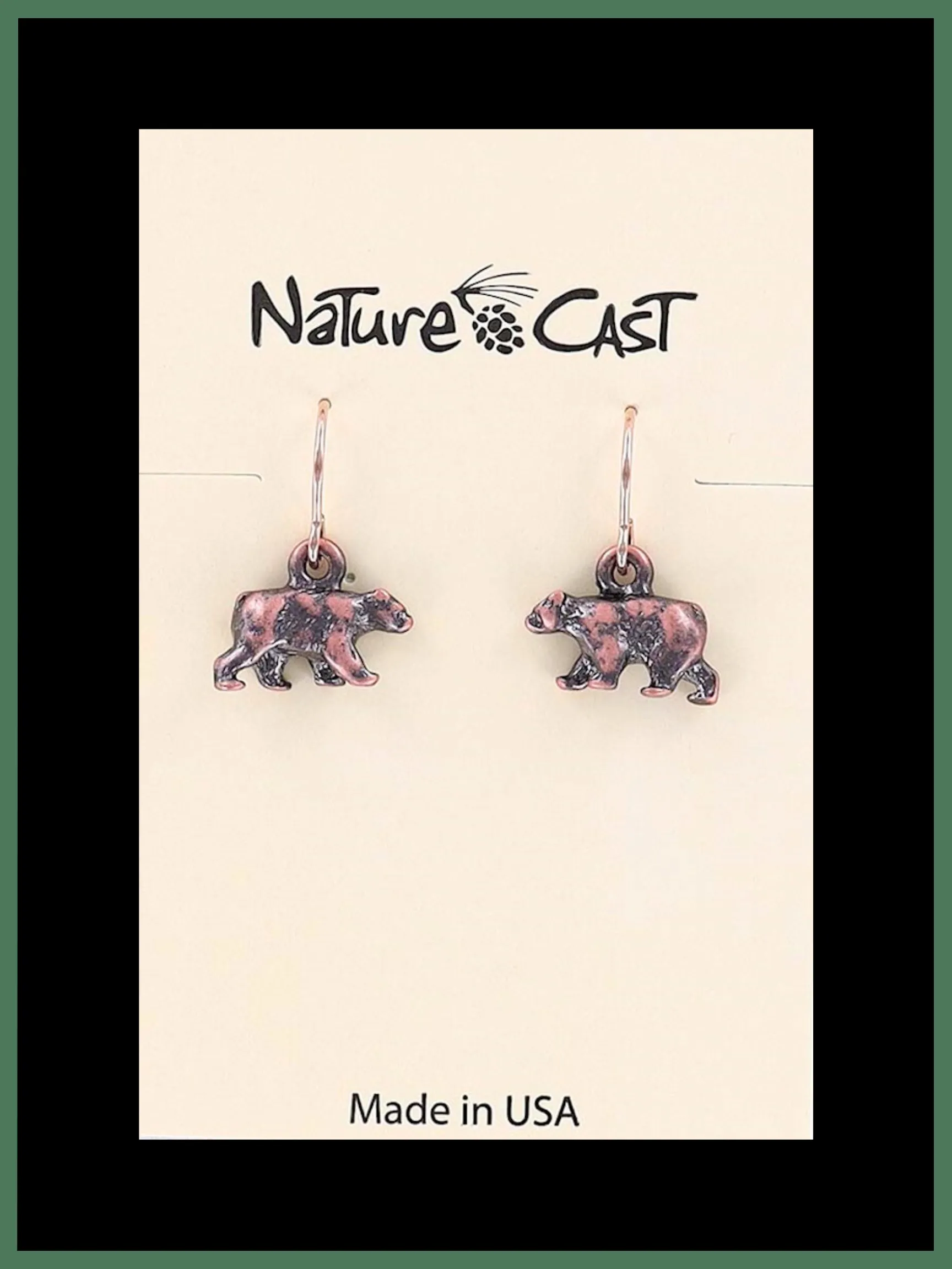 Earrings Dangle Copper Tone Bear