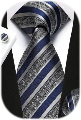 Enlision Mens Ties Stripe Tie and Pocket Square Set Classic Formal Woven Neckties Handkerchief Cufflinks Wedding
