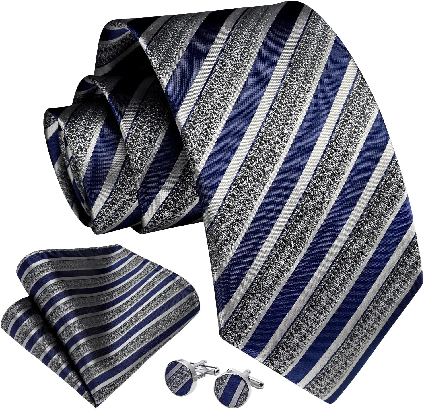 Enlision Mens Ties Stripe Tie and Pocket Square Set Classic Formal Woven Neckties Handkerchief Cufflinks Wedding