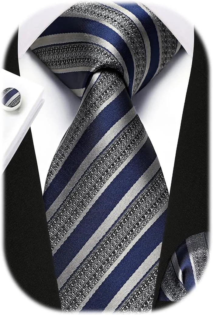 Enlision Mens Ties Stripe Tie and Pocket Square Set Classic Formal Woven Neckties Handkerchief Cufflinks Wedding