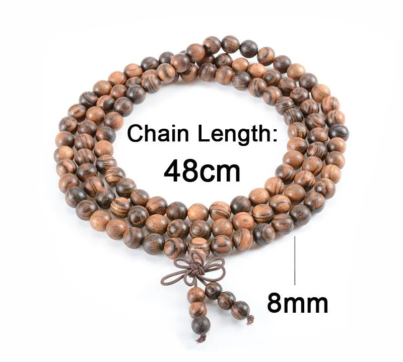 Exotic Bocote Wood 108 Beads Mala Bracelet