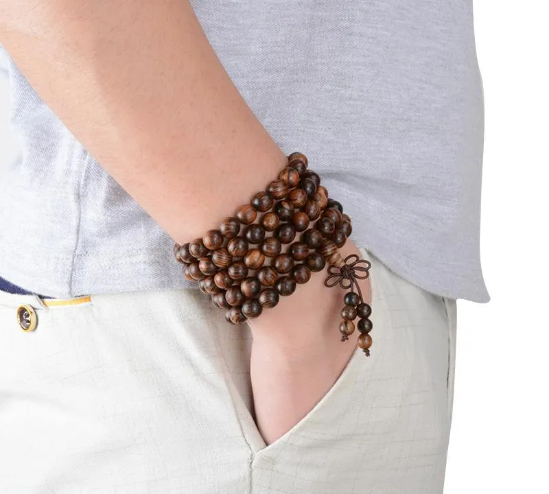 Exotic Bocote Wood 108 Beads Mala Bracelet