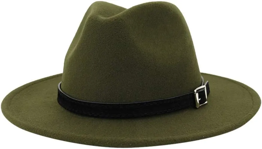 Fashion Flat Top Panama Rancher Jazz Hat Fedora Hats with Belt Buckle Wide Brim Outdoor Floppy Hat for Women Men
