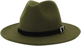 Fashion Flat Top Panama Rancher Jazz Hat Fedora Hats with Belt Buckle Wide Brim Outdoor Floppy Hat for Women Men