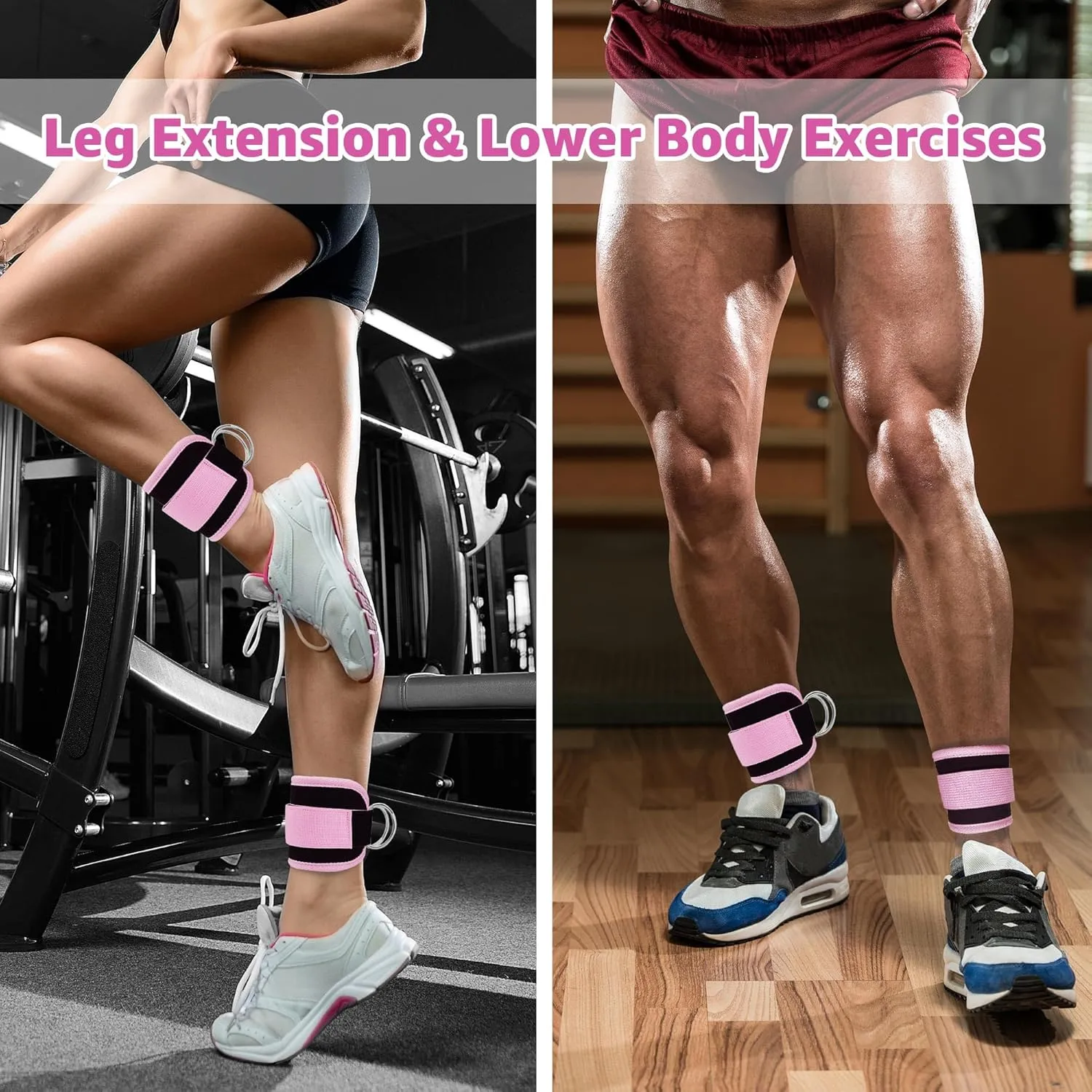 Fitness Ankle Straps for Cable Machine, Kickbacks Glute Workouts, Lower Body Exercises, Adjustable Leg Straps with Neoprene Padding Men Women
