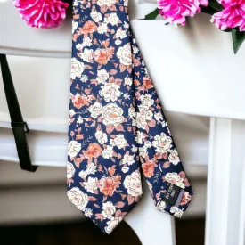 Floral Khaki Navy Blue Slim Tie