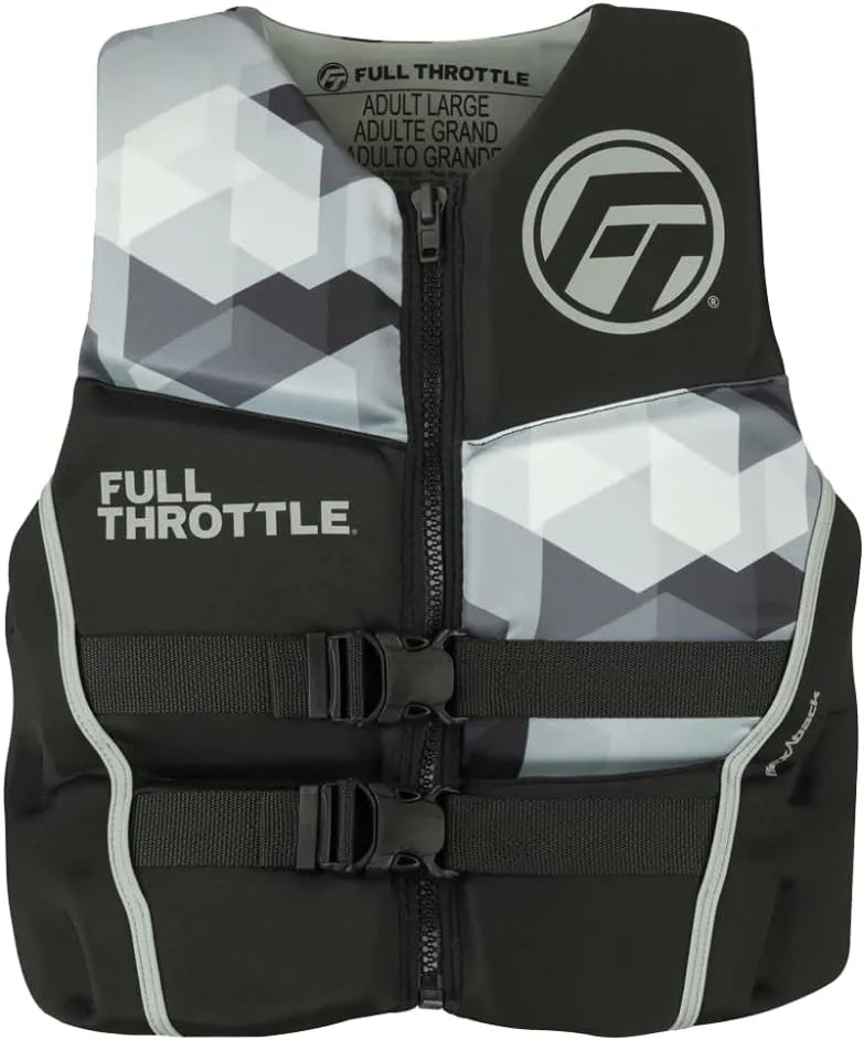 Full Throttle Adult Rapid Dry Flex Back Life Jacket, Grey, X-Large