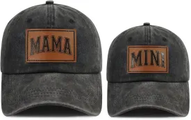 Funny Embroidered Mama and Mini Hat for Mom Kid, Adjustable Matching Parent-Child Baseball Cap Set of 2