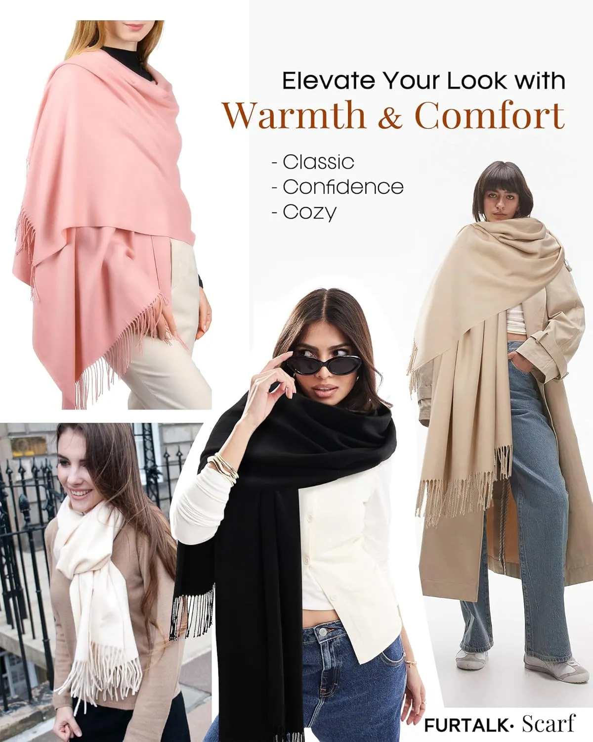 FURTALK Scarf for Women Winter Pashmina Shawl and Wraps Cashmere Feel Scarves for Evening Dresses Wedding Party