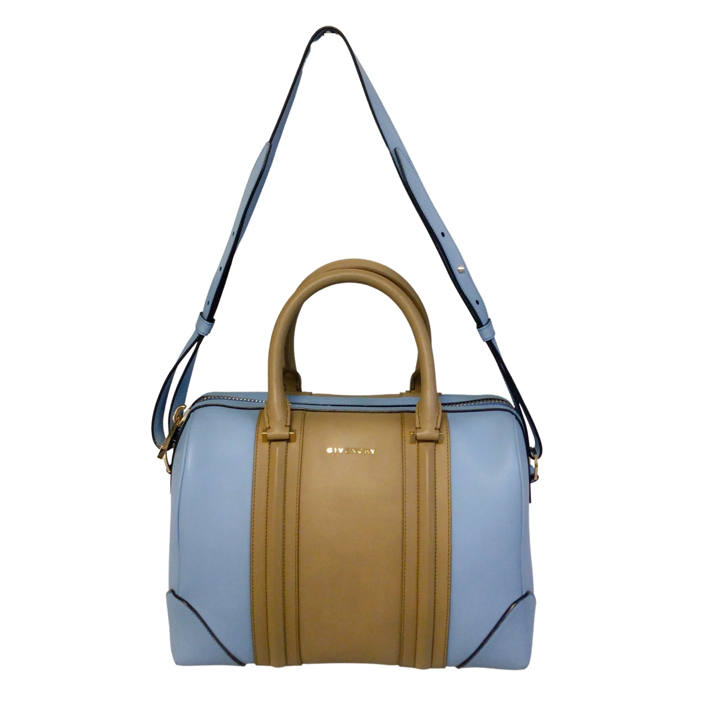 Givenchy Blue / Taupe Lucrezia Leather Double Top Handle Shoulder Bag