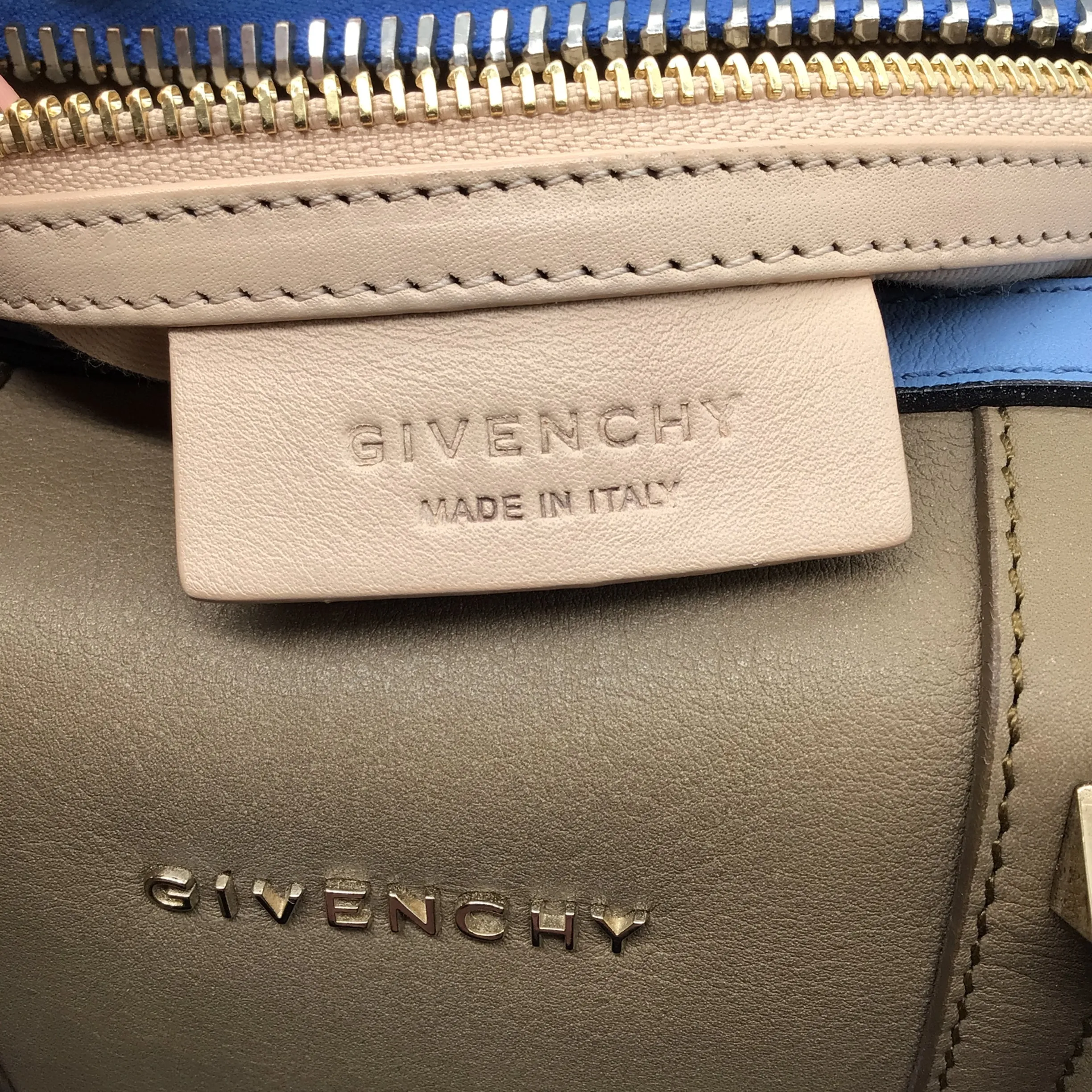 Givenchy Blue / Taupe Lucrezia Leather Double Top Handle Shoulder Bag