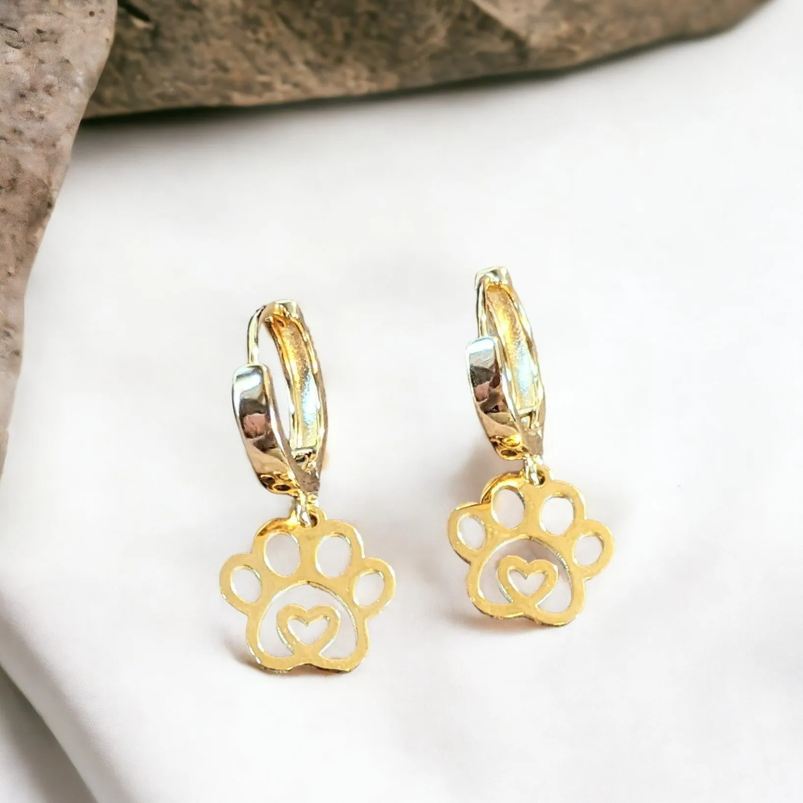Gold Dog/Cat Paw Hoop earrings, 16mm Hoop Drop