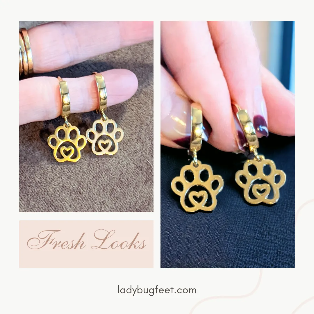 Gold Dog/Cat Paw Hoop earrings, 16mm Hoop Drop