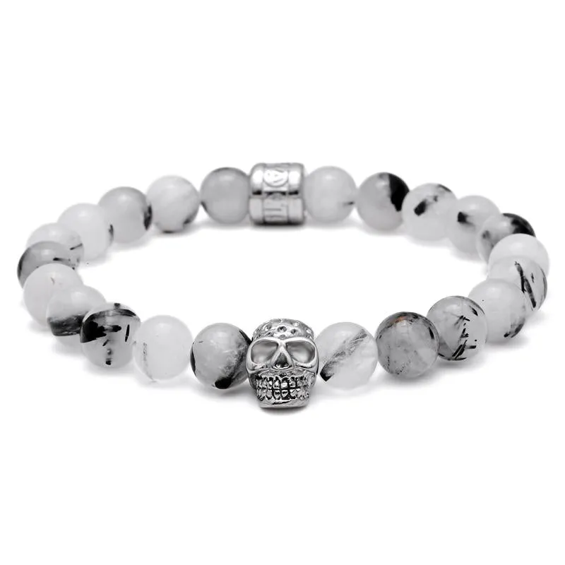 Goshenite Vanilla Haze Beaded Skull Bracelet