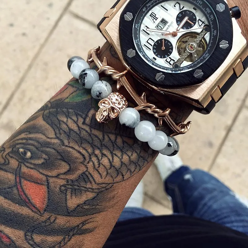Goshenite Vanilla Haze Beaded Skull Bracelet
