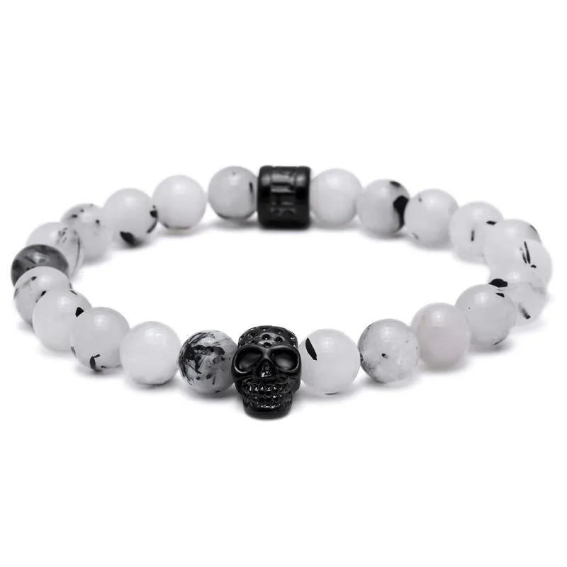 Goshenite Vanilla Haze Beaded Skull Bracelet