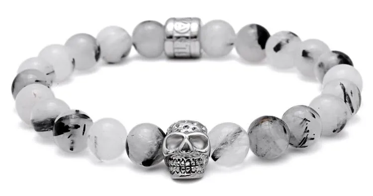 Goshenite Vanilla Haze Beaded Skull Bracelet