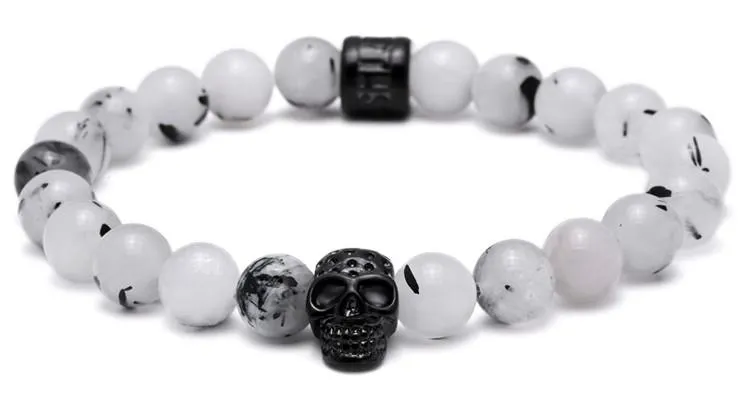 Goshenite Vanilla Haze Beaded Skull Bracelet