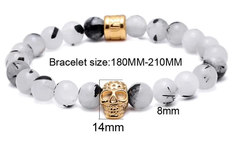 Goshenite Vanilla Haze Beaded Skull Bracelet