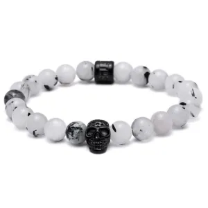 Goshenite Vanilla Haze Beaded Skull Bracelet