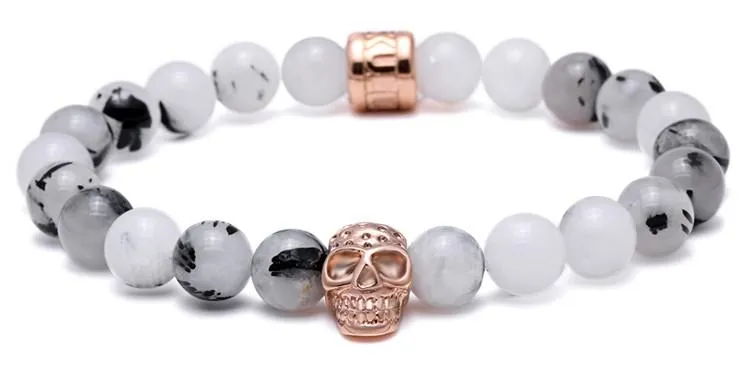Goshenite Vanilla Haze Beaded Skull Bracelet
