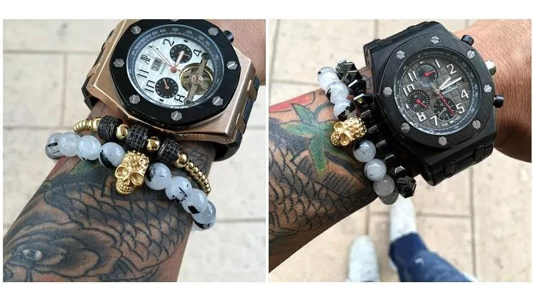 Goshenite Vanilla Haze Beaded Skull Bracelet