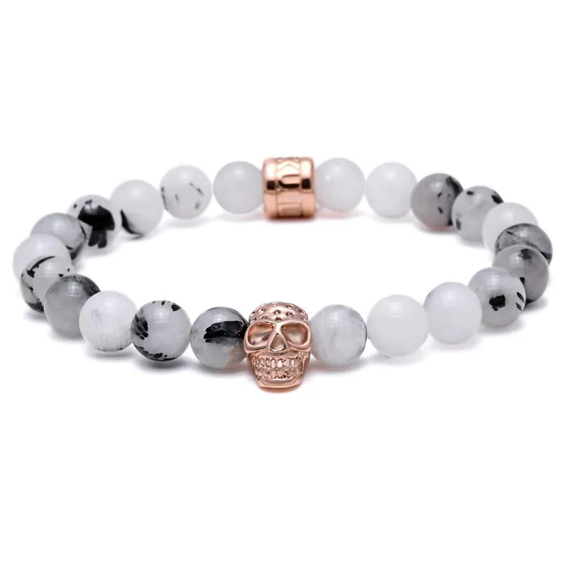 Goshenite Vanilla Haze Beaded Skull Bracelet