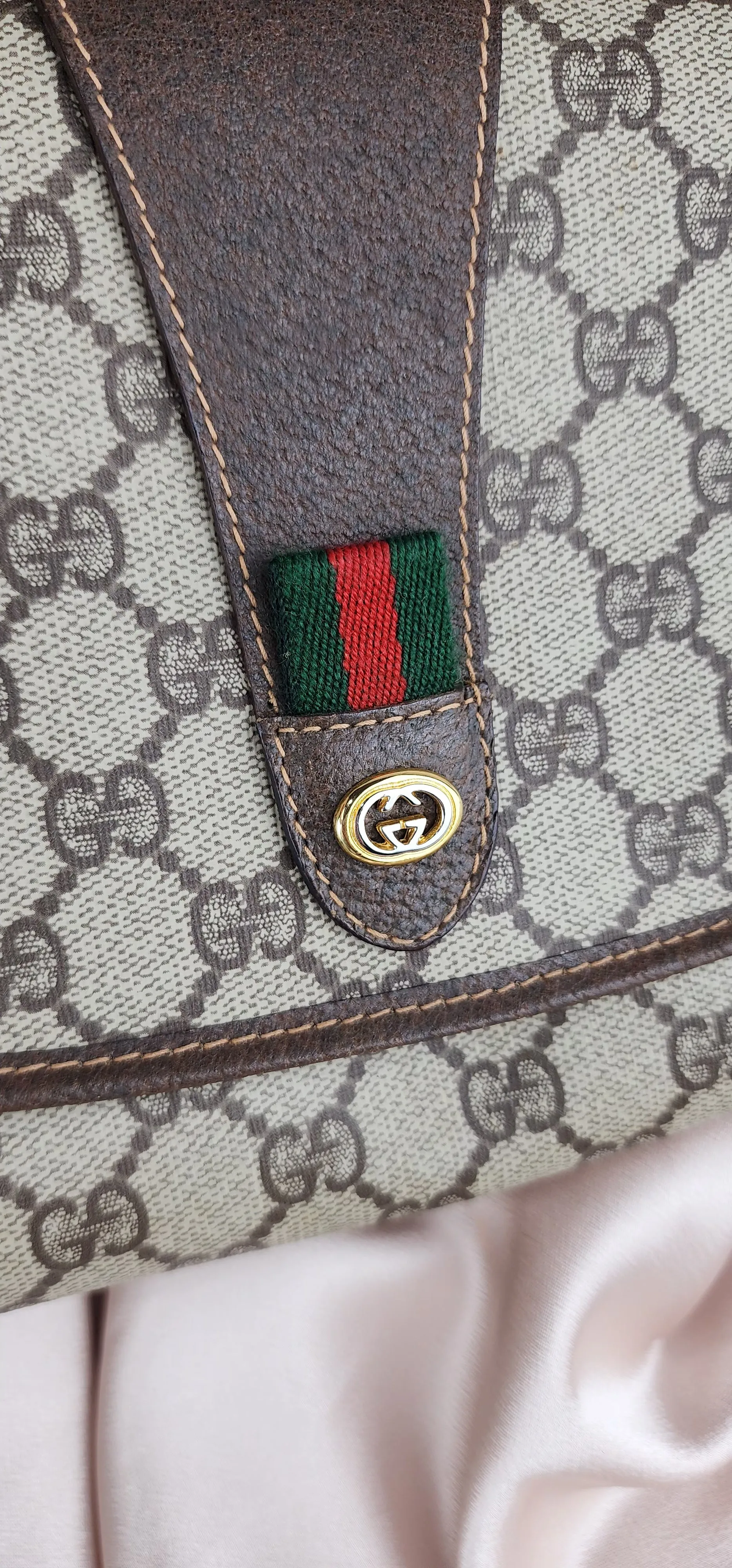 GUCCI GG Supreme Web Sherry Line Clutch Bag PVC Beige Red - 938
