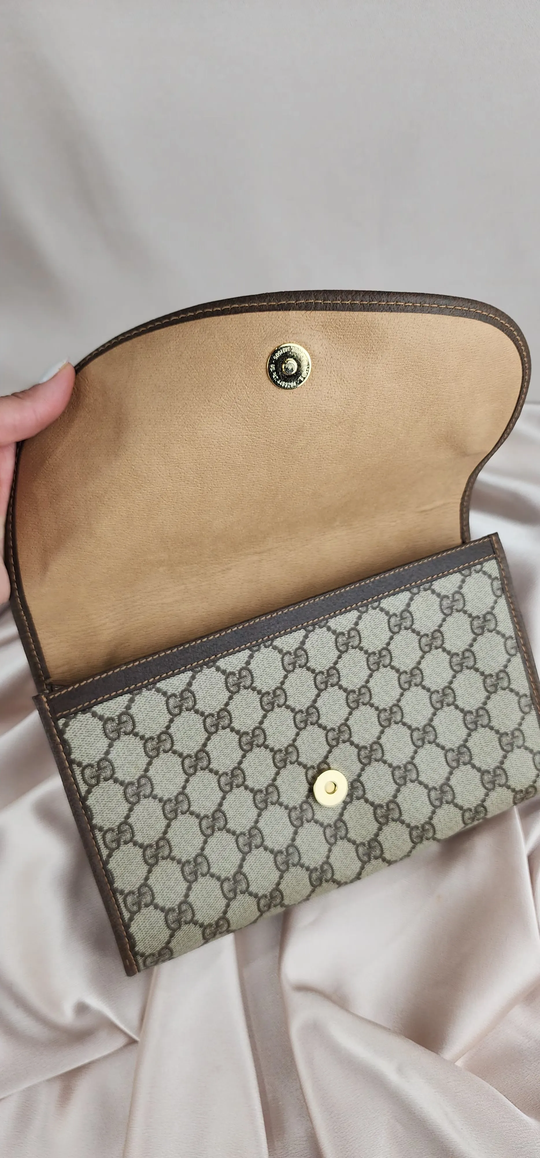 GUCCI GG Supreme Web Sherry Line Clutch Bag PVC Beige Red - 938