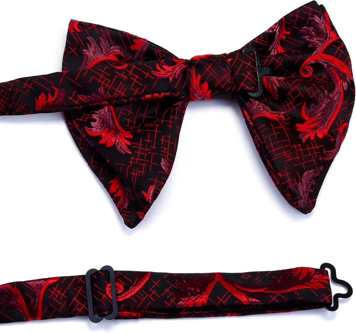 GUSLESON Fashion Floral Adjustable Pre-tied Big Bow Tie and Pocket Square Cufflink Set with Box
