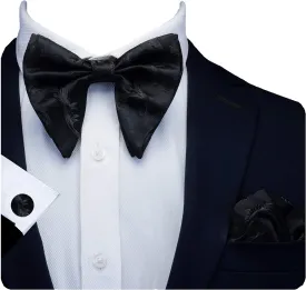 GUSLESON Fashion Floral Adjustable Pre-tied Big Bow Tie and Pocket Square Cufflink Set with Box