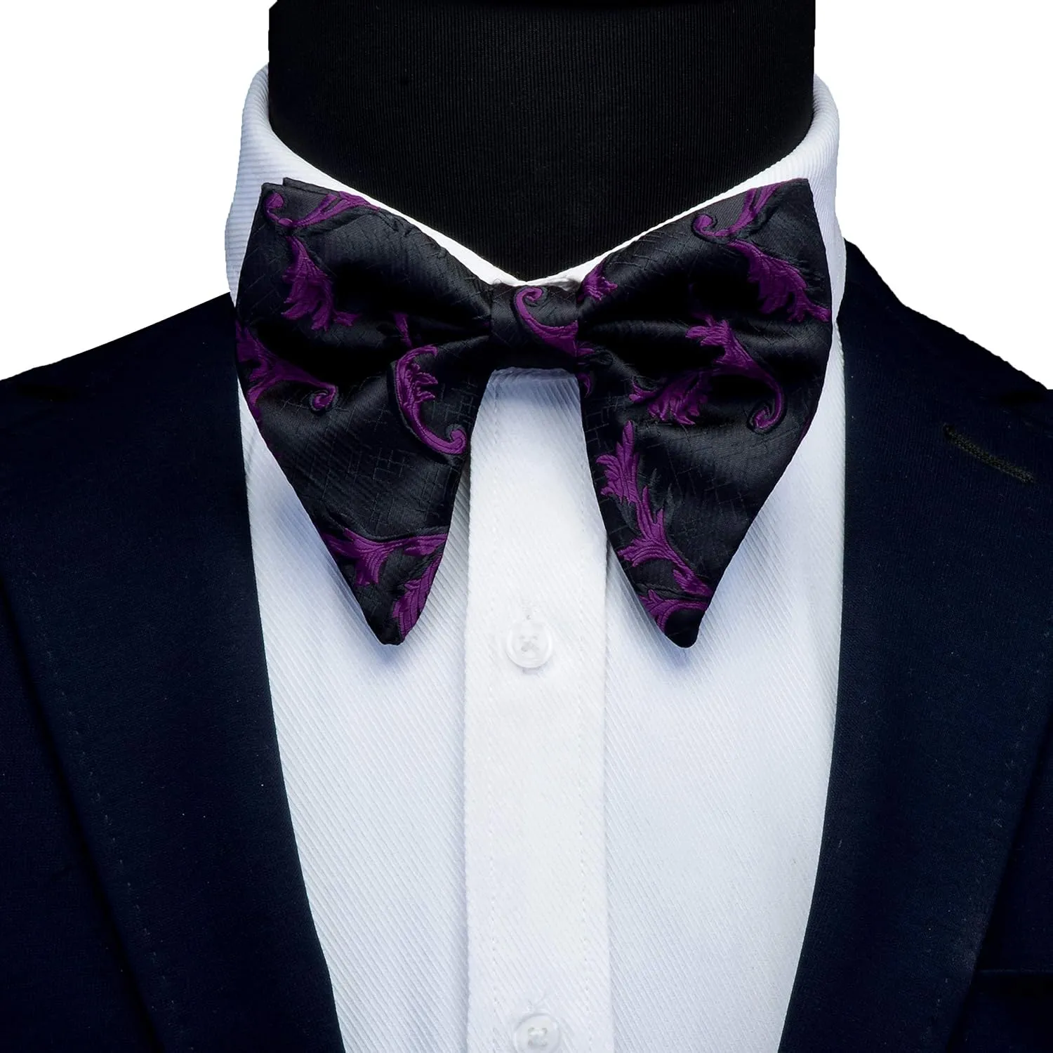 GUSLESON Fashion Floral Adjustable Pre-tied Big Bow Tie and Pocket Square Cufflink Set with Box