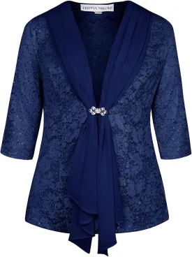 Hanna Nikole Women Plus Size Outfits Lace Tank Tops Sequin Cardigan 2 Pcs Sets for Wedding Guest