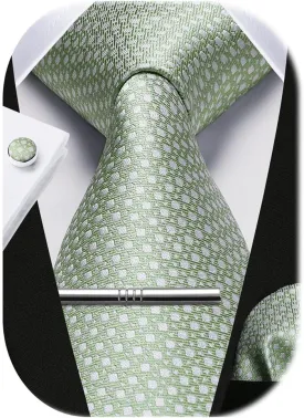 HISDERN Plaid Ties for Men Classic Checkered Tie and Pocket Square Cufflinks Tie Clip Set Woven Men's Necktie Business