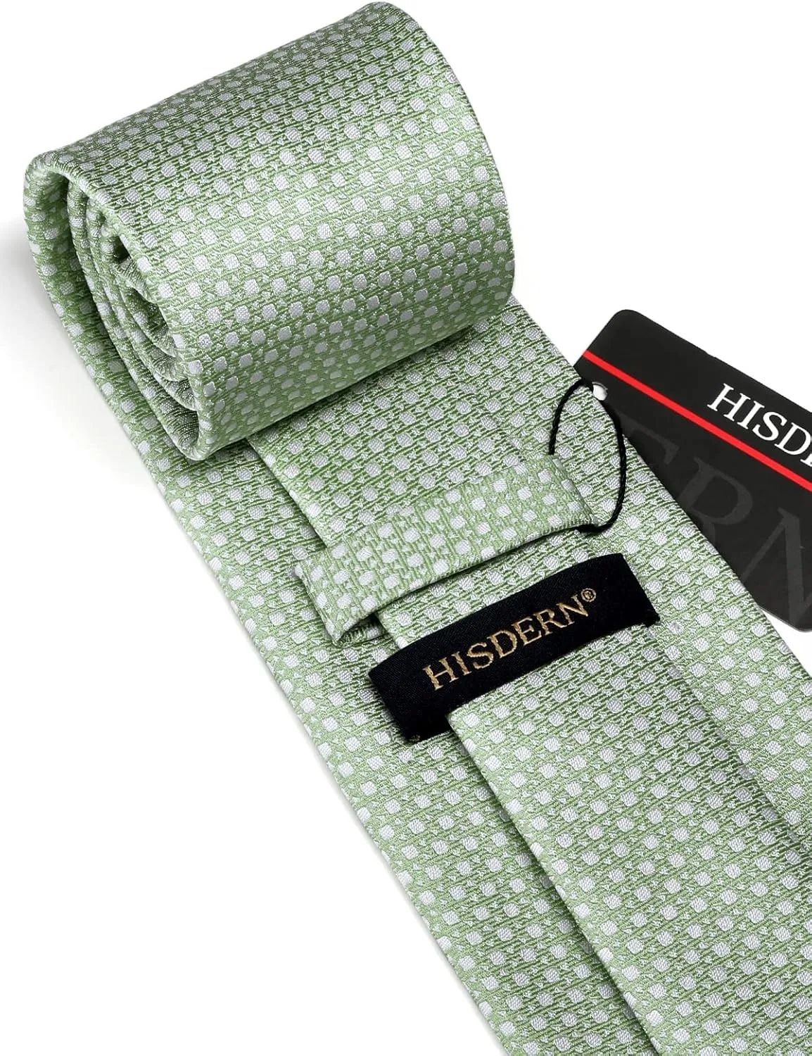 HISDERN Plaid Ties for Men Classic Checkered Tie and Pocket Square Cufflinks Tie Clip Set Woven Men's Necktie Business